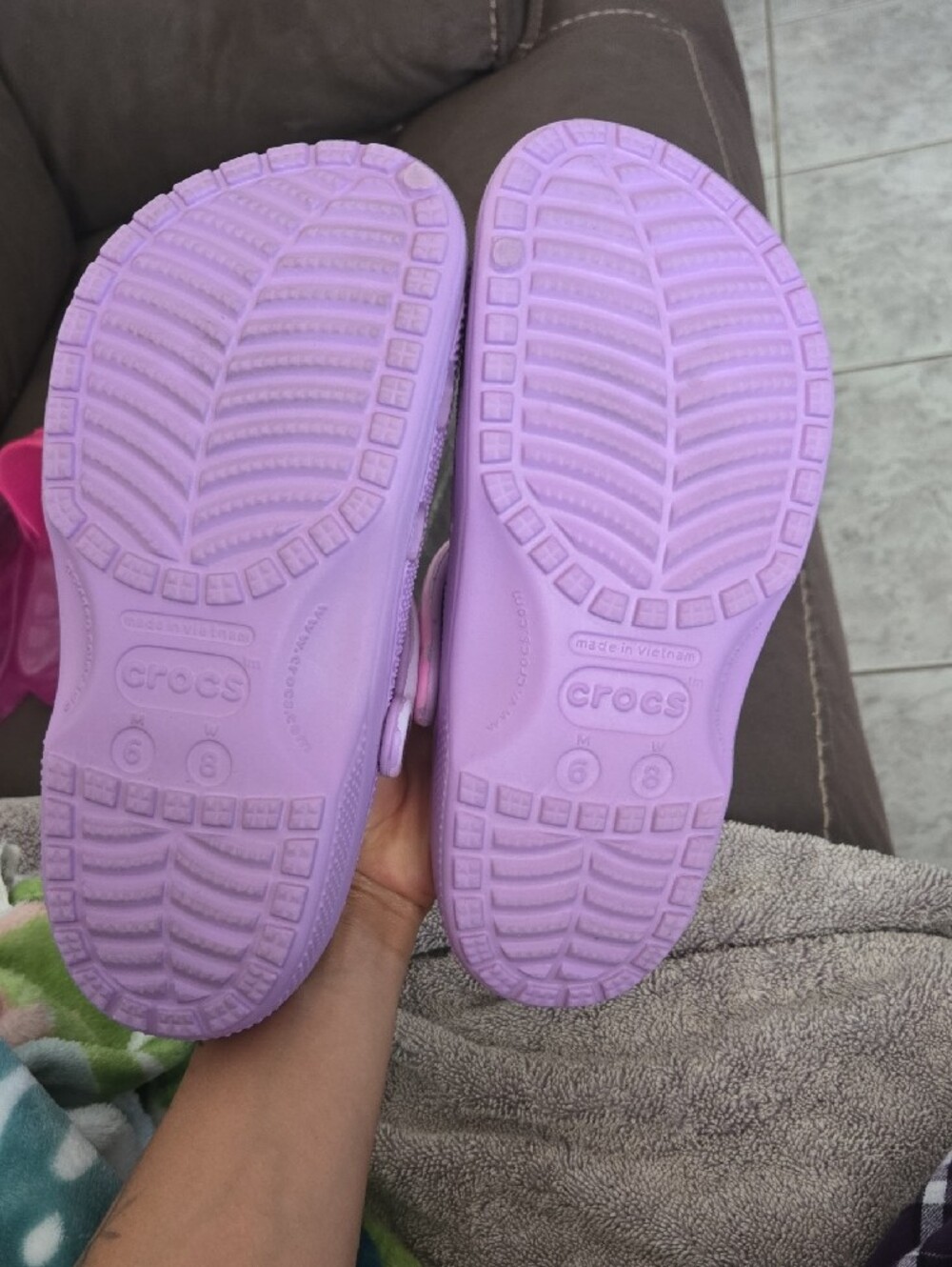 CROCS Lavender Clogs with Pink Ombre Strap and Iridescent Gems - Picture 4 of 5